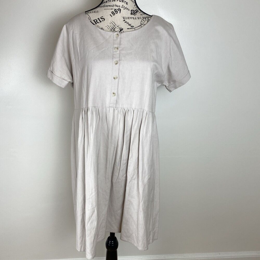 Linen Cream Button-Down Babydoll Dress
